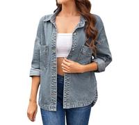 Generico Giubbotto Denim Donna,Camicia In Denim Svasato Lavato Con Spacchi Laterali Per L'Inizio Dell'Autunno