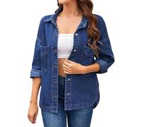 Generico Giubbotto Denim Donna,Camicia In Denim Svasato Lavato Con Spacchi Laterali Per L'Inizio Dell'Autunno