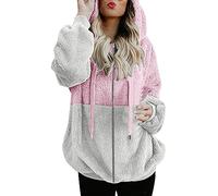 Generico Giubbotto Donna Autunnale Giubbotto Nero Donna Felpa Da Con Cappuccio E Tasca Con Cerniera Manica Lunga Double In Pile Piumino Autunnale Chiodo Pelle Pink M