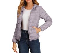 Generico Giubbotto Donna Invernale con Cappuccio Tinte Unite Manica Lunga - Parka Donna Invernale Cerniera con Tasche Running Termica Leggera Giacche Montagna Unico Piumini Viola Chiaro S