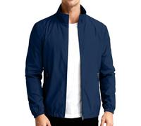 Generico Giubbotto Uomo Primavera con Tasche Cerniera Senza Cappuccio - Giacchetto Primaverile Uomo Giacca Impermeabile Protettivo da Sole Leggero, Giubbotti Semplice Leggeri Unico Blu Scuro M