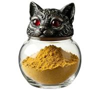 Generico Glass Cat Head Jar (Witch's Hat) - Gothic Apothecary Jar For Kitchen | Vintage Witch Cat Storage Container For Spices Salt Pepper Tea - Perfect Fór Pagans Wiccans, Kitchen Counter Pantry D