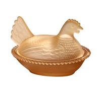 Generico Glass Chicken Candy Dish, Crystal Hen on Nest Covered Jar for Snacks, Vintage Poultry Fruit Plate & Egg Tray Server, Retro Pastoral Tabletop Decoration (Yellow)