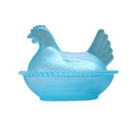 Generico Glass Chicken Candy Dish, Crystal Hen on Nest Covered Jar for Snacks, Vintage Poultry Fruit Plate & Egg Tray Server, Retro Pastoral Tabletop Decoration (Blue)
