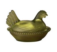 Generico Glass Chicken Candy Dish, Crystal Hen on Nest Covered Jar for Snacks, Vintage Poultry Fruit Plate & Egg Tray Server, Retro Pastoral Tabletop Decoration (Green)