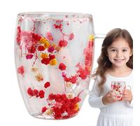 Generico Glass Coffee Cup - Double Wall Flower Mug | Insulated Anti Scald Handle, Dried Bloom Design, Hot Cold Beverage Tumbler, Creative Clear Drinkware Gift For Family Friends Home Office