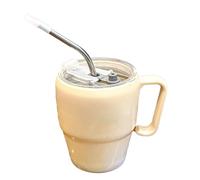 Generico Glass Cups with Lids and Straws,Milkshake Mug Letter Printed | Leak-Proof Straw Cup with Handle for Camping Picnic Wedding Travel Restaurant Kitchen