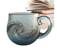 Generico Glass Mug Wave - Design Cup, Coffee Tool Borosilicate Textured Drinking Vessel | Men Beach House Kids Adults for Home Women Kitchen Breakfast Party Cafe