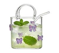 Generico Glass Purse Vase With Straw - Glass 720ml | Reusable Handbag Cup With Straw For Juice | Creative Purse-Shaped Vase For Flowers And Small Fish Tank Home Decor Gift Giving