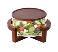 Generico Glass Salad Bowl - 1800ml Large Capacity Food-Grade With Wood Base