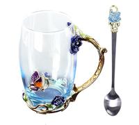 Generico Glass Tea Mug | Beautiful Clear Drink Cup And Spoon Floral Mug For Women | Helpful And Useful Pretty Glass Cup Spoon Set For Water, Tea, Coffee, Milk, Juice