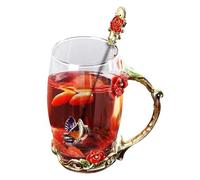 Generico Glass Tea Mug | Beautiful Clear Drink Cup And Spoon Floral Mug For Women | Helpful And Useful Pretty Glass Cup Spoon Set For Water, Tea, Coffee, Milk, Juice