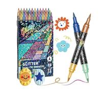 Generico Glitter Paint - Markers Double Tip Water Based Ink Set | Shimmer Coloring Pens with Fine and Broad Nibs for Adults, Kids, Greeting, Birthday Cards, Doodle or Writing Books