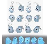 Generico Glow in The Dark Mini Ghost Figures, 12 Pieces Small Resin Light-Up Ghost Keychain in 6 Designs for Halloween Home Decorate Baskets Party Favors for Women & Kids (B)