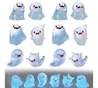 Generico Glow in The Dark Mini Ghost Figures, 12 Pieces Small Resin Light-Up Ghost Keychain in 6 Designs for Halloween Home Decorate Baskets Party Favors for Women & Kids (A)