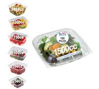 Generico GM 100 Vaschette Quadrate Trasparenti con Coperchio Misura 1500cc, Contenitori Ermetici Per Alimenti in PET, Contenitore Ermetico Per Alimenti MONOUSO, Contenitore Pranzo - Made In Italy