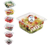 Generico GM 100 Vaschette Quadrate Trasparenti con Coperchio Misura 2000cc, Contenitori Ermetici Per Alimenti in PET, Contenitore Ermetico Per Alimenti MONOUSO, Contenitore Pranzo - Made In Italy