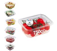 Generico GM - 50 Vaschette Rettangolari Trasparenti 750 cc con Coperchio Attaccato, Contenitori Ermetici in PET Idonei al Contatto Alimentare per Gastronomia, Asporto e Pranzo - 15,5×19×5,5h cm