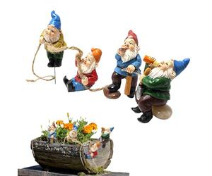 Generico Gnomi Da Giardino Fatato, Set Di 4 Mini Statuette Nane In Resina, Decorazioni Per Vasi Da Elfo Arrampicata, Da Giardino Divertenti Per Fioriere Da Gardino Per Patio Per La Decorazi