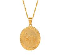 Generico Gold Islamic Arabic Script Allah Oval Round Plated Pendant for Women Men (Modei 1)