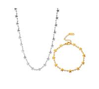 Generico Gold Necklace for Women,Star Gold Plated Stainless Steel Necklace/Bracelet,Simple Statement Jewelry For Women Jewelry Party Friends With For You Jewelry Fashion Accessories Creative (1-4)