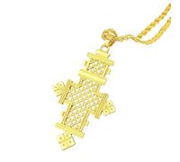 Generico Gold Plated Filled Ethiopian Cross Pendant Necklace Stainless Steel Country Republic Flag Pendant Jewelry for Women Men (Style A)