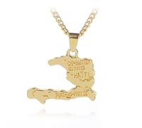 Generico Gold Plated The Republic of Haiti Map Pendant Necklace Jewelry for Women Trendy Personalized Chain Port-AU-Prince Map