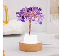 Generico Golden Lamp of Wealth - Citrine Tree, Natural Crystal Tree Night Light, USB Plug Night Light with Wooden Base, Wealth Lamp Natural Crystal, for Office, Living Room, Bedroom (Amethyst)