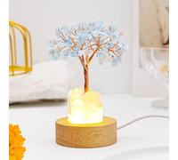 Generico Golden Lamp of Wealth - Citrine Tree, Natural Crystal Tree Night Light, USB Plug Night Light with Wooden Base, Wealth Lamp Natural Crystal, for Office, Living Room, Bedroom (Aquamarine)