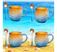 Generico Golden Tide Mug, 2PCS Glass Sunset Mug,12oz Handcrafted Oceans Frosted Wave Texture Sunset Cups with Handle for Tea Wine, Seas Inspired Drinkware for Ocean Lovers (4 PCS)