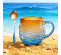Generico Golden Tide Mug, 2PCS Glass Sunset Mug,12oz Handcrafted Oceans Frosted Wave Texture Sunset Cups with Handle for Tea Wine, Seas Inspired Drinkware for Ocean Lovers (1 PCS)