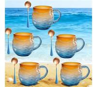 Generico Golden Tide Mug, 2PCS Glass Sunset Mug,12oz Handcrafted Oceans Frosted Wave Texture Sunset Cups with Handle for Tea Wine, Seas Inspired Drinkware for Ocean Lovers (5 PCS)