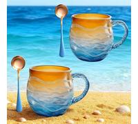 Generico Golden Tide Mug, 2PCS Glass Sunset Mug,12oz Handcrafted Oceans Frosted Wave Texture Sunset Cups with Handle for Tea Wine, Seas Inspired Drinkware for Ocean Lovers (2 PCS)