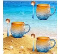 Generico Golden Tide Mug, 2PCS Glass Sunset Mug,12oz Handcrafted Oceans Frosted Wave Texture Sunset Cups with Handle for Tea Wine, Seas Inspired Drinkware for Ocean Lovers (3 PCS)