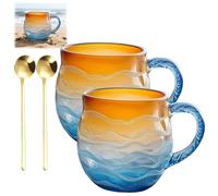 Generico Golden Tide Mug, Glass Ocean Wave Coffee Mugs, 2026 New 12-Oz Sea Glass Ocean Wave Mug, Unique Waves Shape Design Beach Drinkware, dedicated to ocean enthusiasts (2pcs)