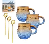 Generico Golden Tide Mug, Glass Sunset Mug, 12Oz Handcrafted Sea Glass Ocean Wave Coffee, Unique Waves Shape Design, for Tea Wine Ice Drink, for Ocean Beach Surf Lovers (3pcs)