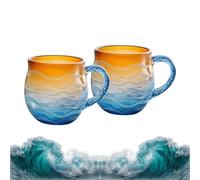 Generico Golden Tide Mug, Glass Sunset Mug, 12oz Sea Glass Wave Mugs, Unique Textured Beach Theme Mugs forTea Wine, Seas Inspired Drinkware for Ocean Lovers (2PCS)
