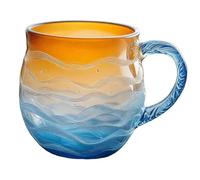 Generico Golden Tide Mug, Handcrafted Glass 12oz Sea Glass Wave Mug, Ocean & Sunset - Themed Glas Mugs, Unique Waves Shape Design Beach Drinkware for Tea Wine Ice Drink, For Ocean Lovers (1Pcs)