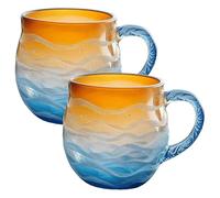 Generico Golden Tide Mug, Handcrafted Glass 12oz Sea Glass Wave Mug, Ocean & Sunset - Themed Glas Mugs, Unique Waves Shape Design Beach Drinkware for Tea Wine Ice Drink, For Ocean Lovers (2Pcs)