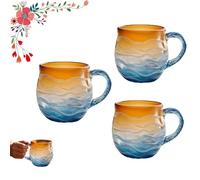 Generico Golden Tide Mug, Handcrafted Glass 12oz Sea Glass Wave Mug, Unique Textured Beach Theme Mugs, for Tea Wine Ice Drink (3PCS)