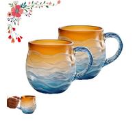 Generico Golden Tide Mug, Handcrafted Glass 12oz Sea Glass Wave Mug, Unique Textured Beach Theme Mugs, for Tea Wine Ice Drink (2PCS)