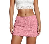 Generico Gonna con Paillettes per Donna Mini Lucente Elastica Bodycon A Vita Alta Brillanti Pantaloni Corti da Discoteca Sexymini Gonna Aderente da Festa per Party di Concerto (f-Red, S)