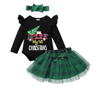 Generico Gonna da Principessa in Filato di Rete Scozzese con Maniche Lunghe Eleganti per Bambine Feste e Occasioni Speciali (Green, 0-3 Months)