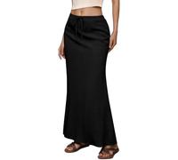 Generico Gonna Donna Elegante, Gonna Midi Casual Donna Vita Alta con Coulisse Elastico e Spacco Posteriore per Uso Quotidiano Vacanze Modella Basic Tinta Unita Primavera Estate, S-XXL (Black, XXL)