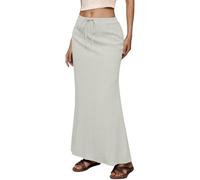 Generico Gonna Donna Elegante, Gonna Midi Casual Donna Vita Alta con Coulisse Elastico e Spacco Posteriore per Uso Quotidiano Vacanze Modella Basic Tinta Unita Primavera Estate, S-XXL (Beige, XL)