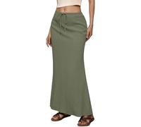 Generico Gonna Donna Elegante, Gonna Midi Casual Donna Vita Alta con Coulisse Elastico e Spacco Posteriore per Uso Quotidiano Vacanze Modella Basic Tinta Unita Primavera Estate, S-XXL (Green, XL)