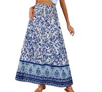 Generico Gonna Donna Gonna Lunga Donna Gonnas Perfetto per Il Relax Maxi Bohemien con Coulisse in Vita, Tessuto Leggero e Stampa Floreale, Ideale per Estate e Viaggi