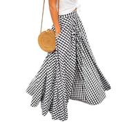 Generico Gonna Lunga Ampia da Donna in Tartan Vintage - Gonna Lunga a Vita Alta con Tasche e Motivo Scozzese a Trapezio