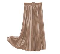 Generico Gonna Lunga Donna con Vita Elasticizzata Pieghe A Line Colore Unito Elegante(Khaki, One Size)