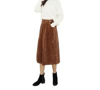 Generico Gonna Lunga Midi A Trapezio con Volant A Vita Alta Elasticizzata da Donna, Autunno Inverno, con Tasche, Casual, Ampia E Calda, in Velluto A Coste, Taglia Comoda, Marrone Scuro L